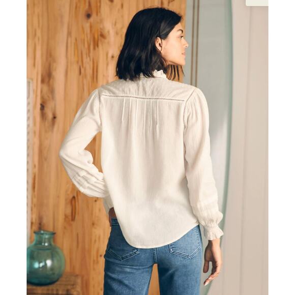 Faherty Willa Blouse Button Shirt Large white Peasant boho style - Picture 1 of 8